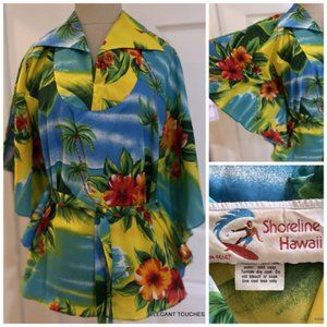 Shoreline Hawaii Top Womens S/M Belted Vintage Hawaiian Kimono Dolman Sleeve